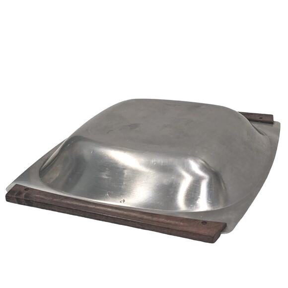 VTG Stainless Steel Teakwood MCM Tray Serving Handles Danish Modern 18/8 Denmark - Picture 5 of 10